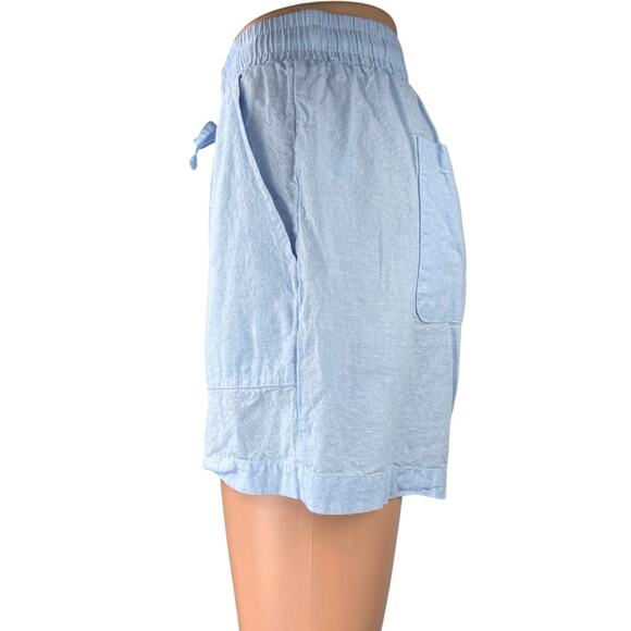 Saks Fifth Avenue Blue Linen High Waist Elastic Waist Pockets Sweat Shorts Sz M - Picture 2 of 5